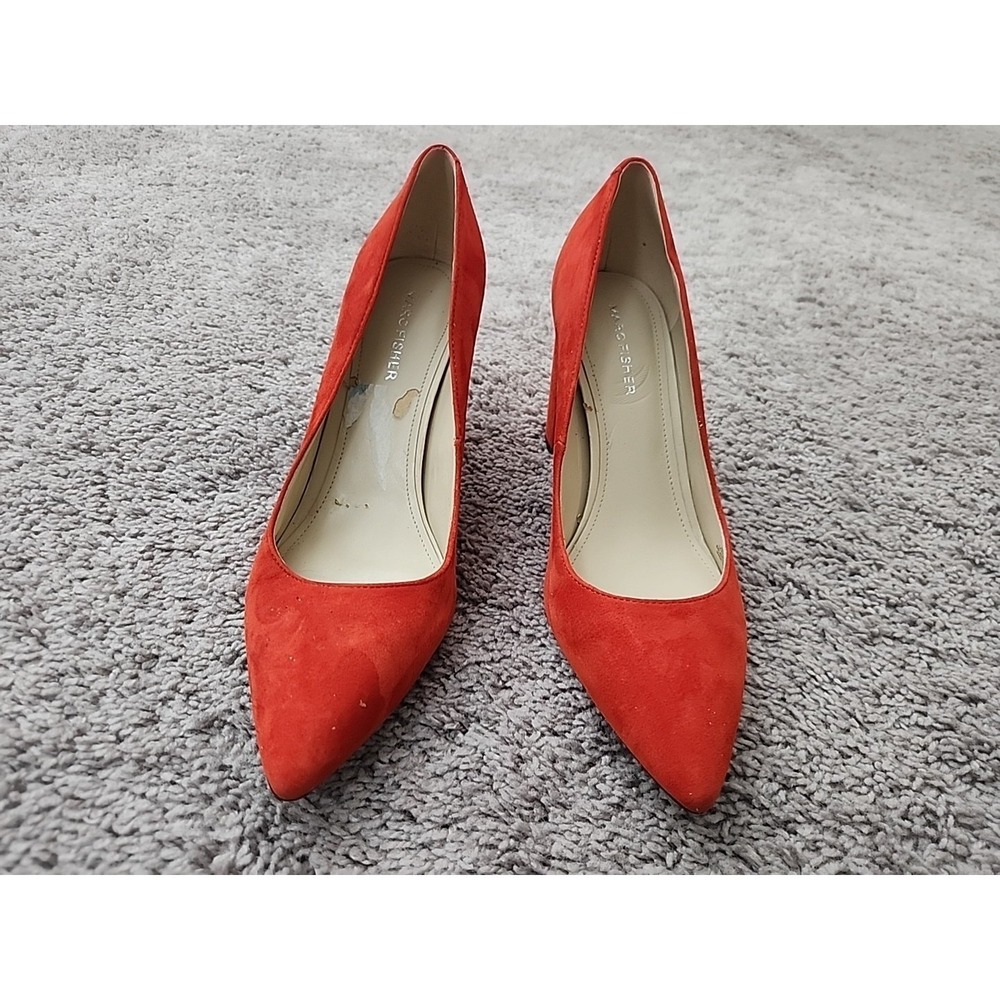 Marc Fisher Vivienne Pumps Women 8M Red Suede Block Heel Pointed Toe MF-VIVIENNE